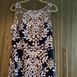 JS Collections periwinkle embroidered gown.